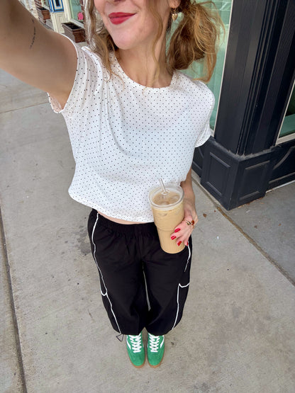 poppy polka dot top